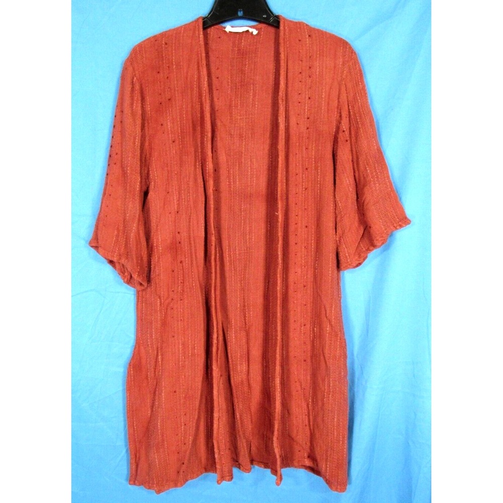 ALL IN FAVOR Thin TEXTURED TWILL Terracotta OPEN FRONT Long Kimono Jacket Top L